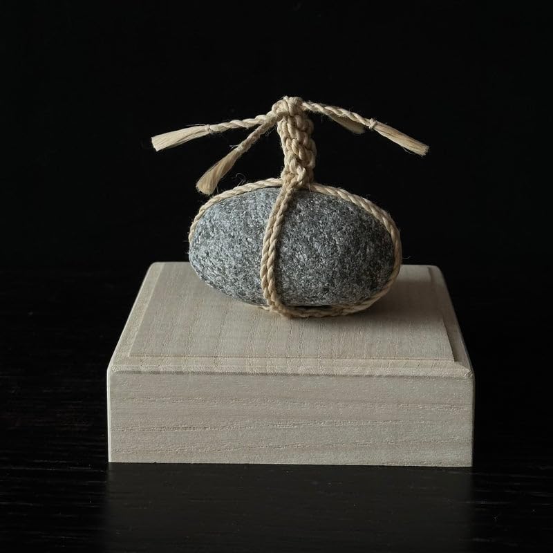 Japanese Sekimori Stone with Rope Wrapping, Zen Decorative Ikegia